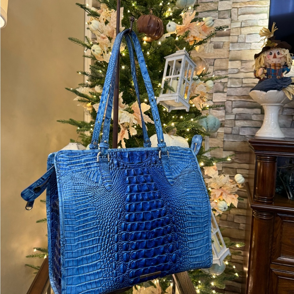 Brahmin Tia Electric Blue Crocodile-Embossed Leather Women's Bag